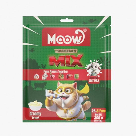 Moow Karışık 6 Lezzetli Çiftlik Serisi Keçi Sütlü 12gr x 30' lu Kedi Krema Ödülü