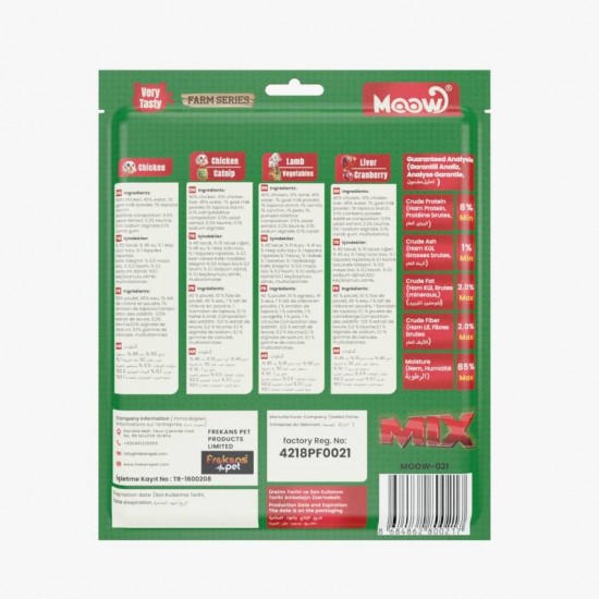 Moow Karışık 6 Lezzetli Çiftlik Serisi Keçi Sütlü 12gr x 30' lu Kedi Krema Ödülü
