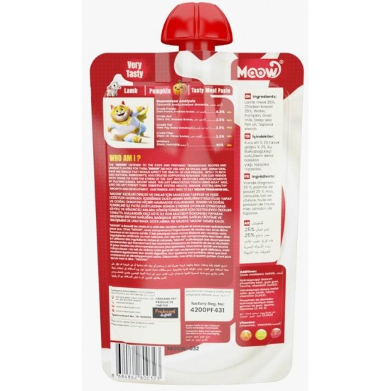 Moow Taze Kuzulu&Balkabaklı Keçi Sütlü Kedi Et Ezmesi 90gr