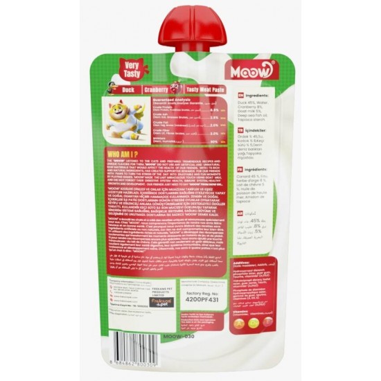 Moow Taze Ördekli&Kızılcıklı Keçi Sütlü Kedi Et Ezmesi 90gr