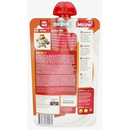 Moow Taze Tavuklu&Keçi Sütlü Sterilised Kedi Et Ezmesi 90gr
