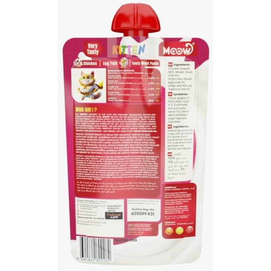 Moow Taze Tavuklu&Yumurta Sarılı Keçi Sütlü Yavru Kedi Et Ezmesi 90gr