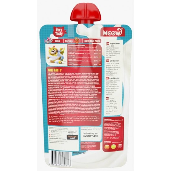 Moow Taze Ton Balıklı&Karidesli Keçi Sütlü Kedi Et Ezmesi 90gr